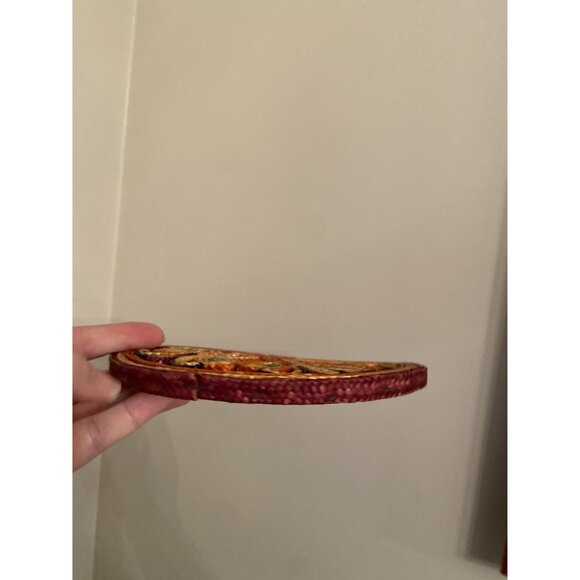 Handwoven Multi-Color Wicker Trivet Hot Pad Or Wall Decor 6.5" Round With Intric - Picture 2 of 4